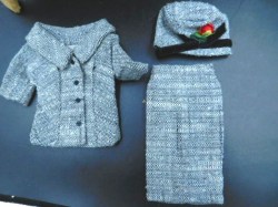 954 BARBIE CAREER GIRL 1963 BLACK TWEED JACKET, HAT @ ROSE, SKIRT, BLACK LONG GLOVES  CHOICE